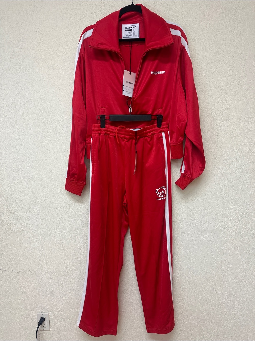 Hopeium NWT unisex red & white track jacket and pants set size S
